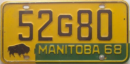 1968 Manitoba  (Single) license plate for sale