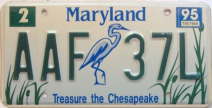 1995 Maryland  (Single) license plate for sale