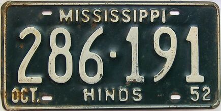 1952 Mississippi license plate for sale