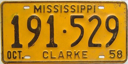 1958 Mississippi license plate for sale