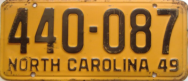 1949 North Carolina  (Single) license plate for sale