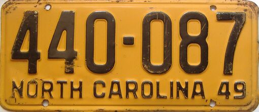 1949 North Carolina  (Single) license plate for sale