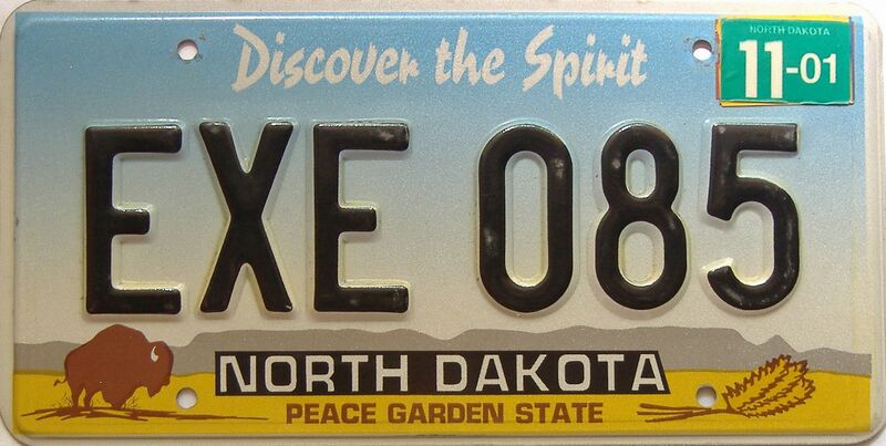 2001 North Dakota  (Single) license plate for sale