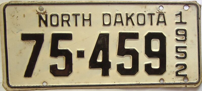 1952 North Dakota  (Single) license plate for sale