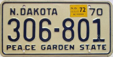 1972 North Dakota  (Single) license plate for sale
