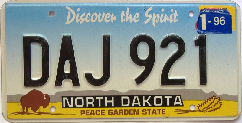 1996 North Dakota  (Single) license plate for sale