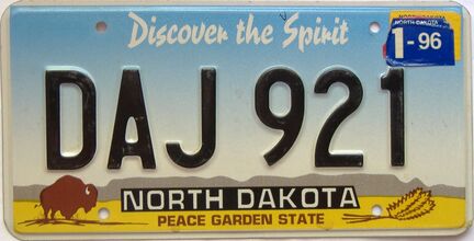 1996 North Dakota  (Single) license plate for sale