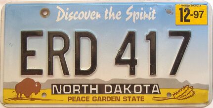 1997 North Dakota  (Single) license plate for sale