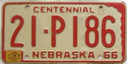 1967 Nebraska  (Single) license plate for sale