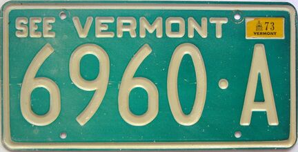 1973 Vermont  (Single) license plate for sale