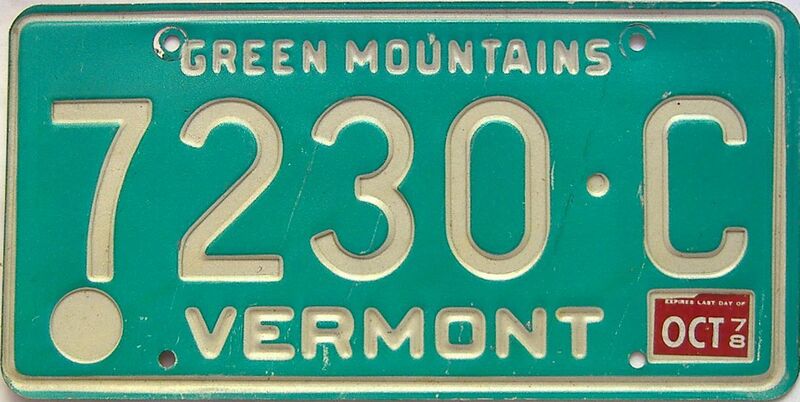 1978 Vermont  (Single) license plate for sale