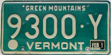 1982 Vermont  (Single) license plate for sale