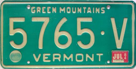 1984 Vermont license plate for sale