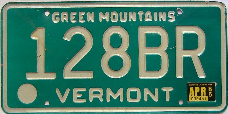 1985 Vermont  (Single) license plate for sale