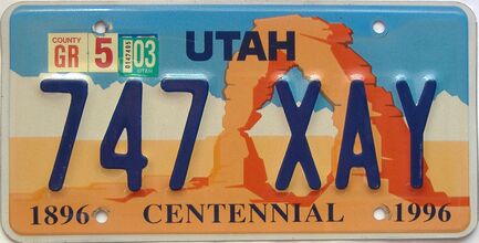 2003 Utah  (Single) license plate for sale