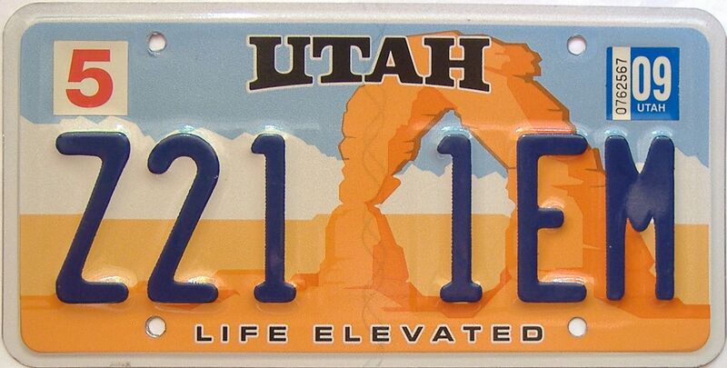 2009 Utah  (Single) license plate for sale