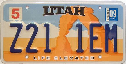 2009 Utah  (Single) license plate for sale