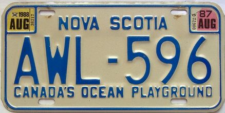1987 Nova Scotia  (Single) license plate for sale