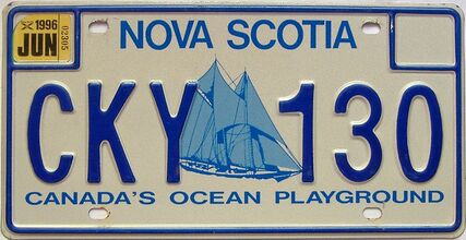 1996 Nova Scotia  (Single) license plate for sale