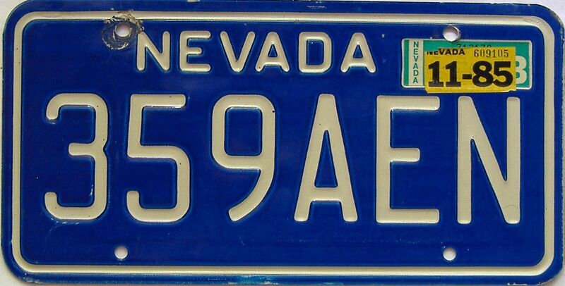 1985 Nevada  (Single) license plate for sale