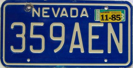 1985 Nevada  (Single) license plate for sale