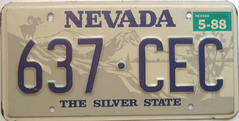 1988 Nevada  (Single) license plate for sale