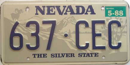 1988 Nevada  (Single) license plate for sale