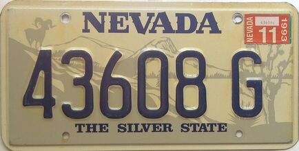 1993 Nevada  (Single) license plate for sale