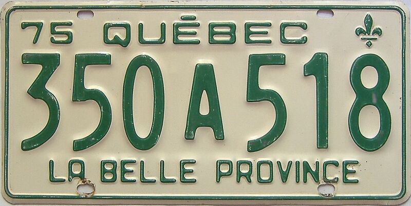 1975 Quebec  (Single) license plate for sale