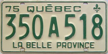 1975 Quebec  (Single) license plate for sale