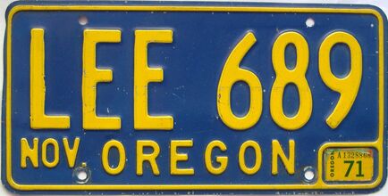 1971 Oregon  (Single) license plate for sale