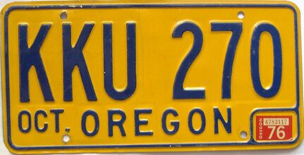 1976 Oregon  (Single) license plate for sale