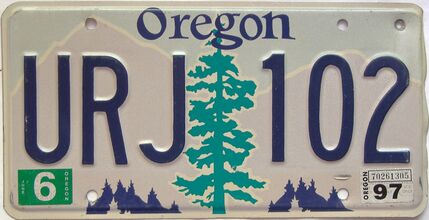 1997 Oregon  (Single) license plate for sale