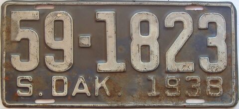 1938 South Dakota  (Single) license plate for sale