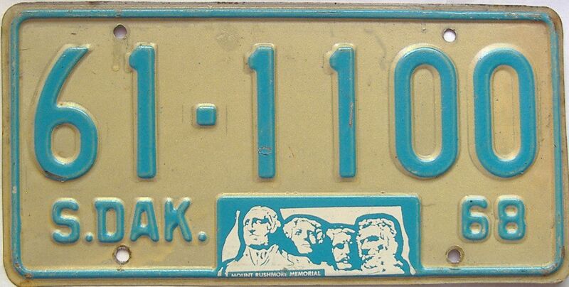 1968 South Dakota  (Single) license plate for sale