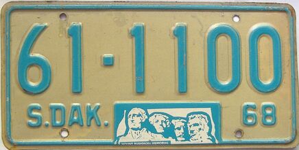 1968 South Dakota  (Single) license plate for sale