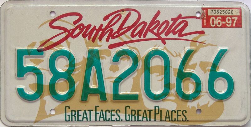 1997 South Dakota  (Single) license plate for sale