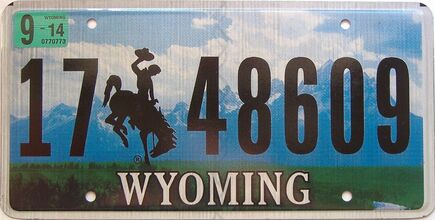 2014 Wyoming license plate for sale