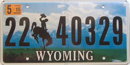 2015 Wyoming  (Single) license plate for sale