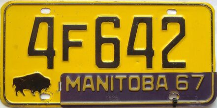 1967 Manitoba  (Single) license plate for sale