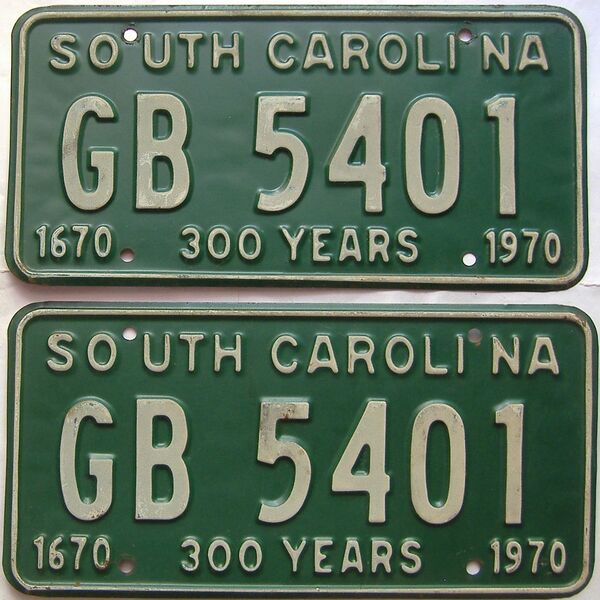 1970 South Carolina  (Pair) license plate for sale