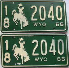 1966 Wyoming  (Pair) license plate for sale