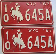 1967 Wyoming  (Pair) license plate for sale