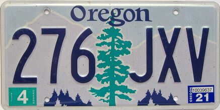 2021 Oregon  (Single) license plate for sale