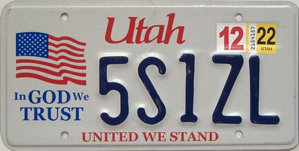 2022 Utah  (Single) license plate for sale