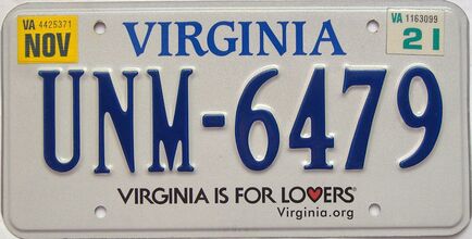 2021 Virginia  (Single) license plate for sale