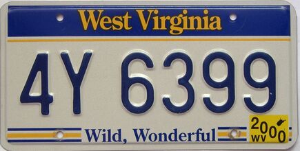 2000 West Virginia license plate for sale