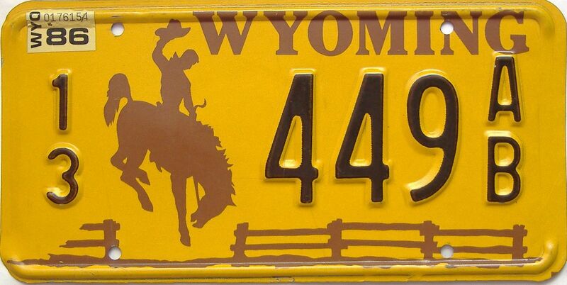 1986 Wyoming  (Single) license plate for sale
