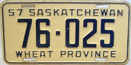 1957 Saskatchewan  (Single) license plate for sale