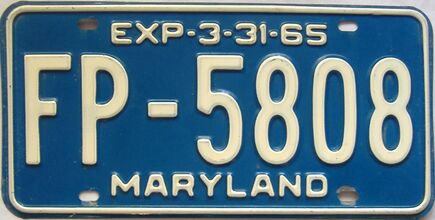 1965 Maryland (Single) license plate for sale